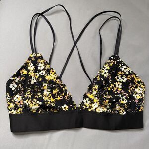 Flirtitude Size Medium Black Floral Bralette V-Neck Strappy Back Pullover